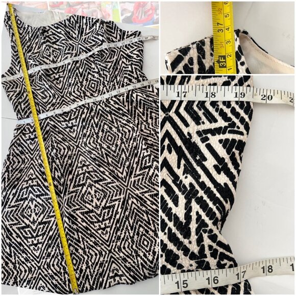 Sz 14- Anthro Maeve Abstract Geometric Black White Fit & Flare Sleeveless Dress - Picture 12 of 16